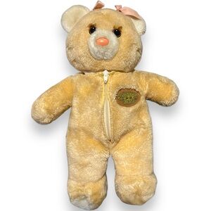 TOMY Undercover Bears B.B. Plush Stuffed Animal Peach Tan Pink Bow Pandies Vtg